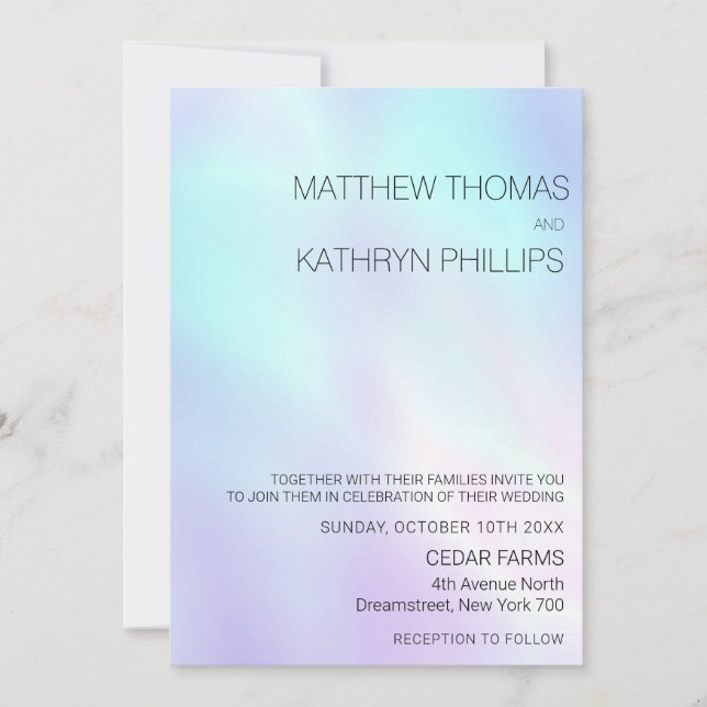 Pastel Purple Blue Wedding Invitation (Front)