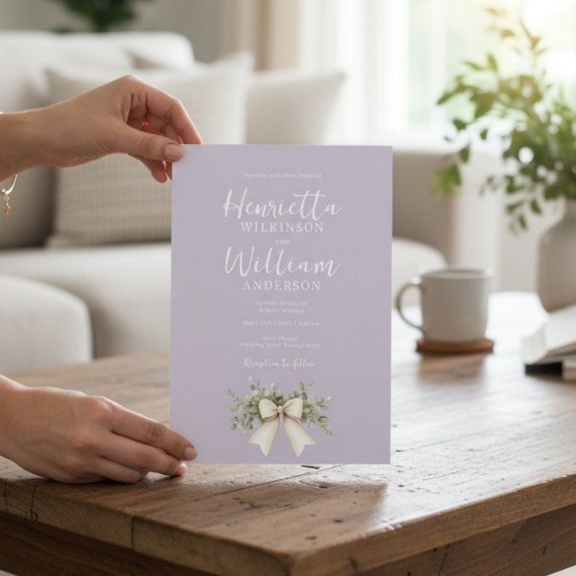 Pastel Purple Botanical Bow Wedding Invitation  (Creator Uploaded)