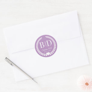 Pastel Purple Bride and Groom Monogram Wedding Classic Round Sticker