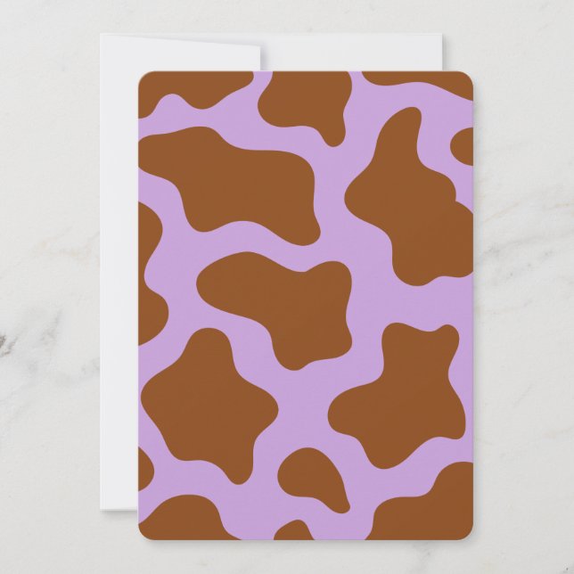 pastel purple brown cow print invitation (Front)