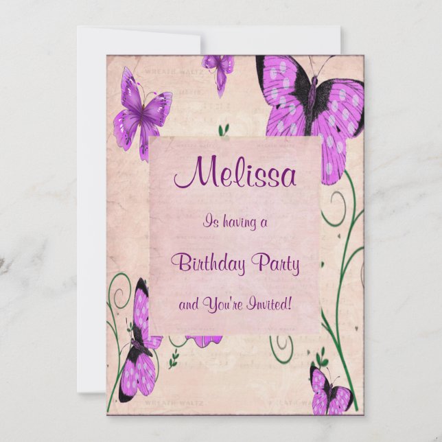 Pastel Purple Butterflies Invitation (Front)