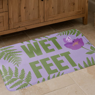 Pastel Purple Butterfly On Flower & Ferns Bath Mat
