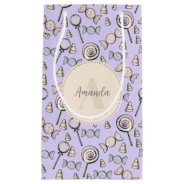 Pastel Purple Candy Theme Monogram and Name Small Gift Bag (Front)
