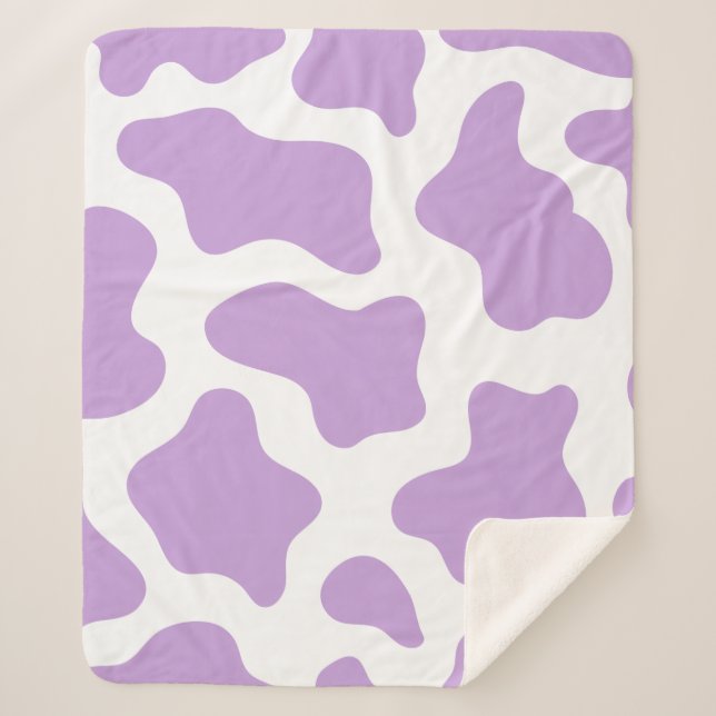 pastel purple cow print kawaii sherpa blanket (Front)