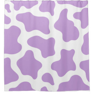 pastel purple cow print kawaii shower curtain