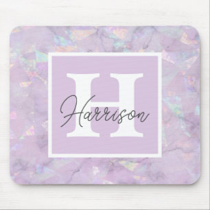 Pastel Purple Crystal Geode Monogram Name Mouse Pad