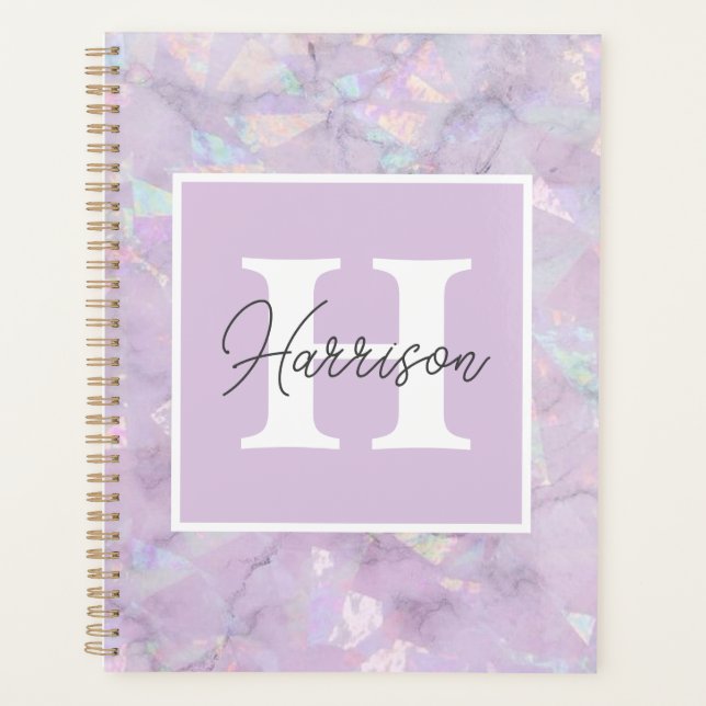 Pastel Purple Crystal Geode Monogram Name  Planner (Front)