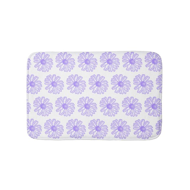 Pastel Purple Daisy Flower Print, Hippie Floral Bath Mat (Front)