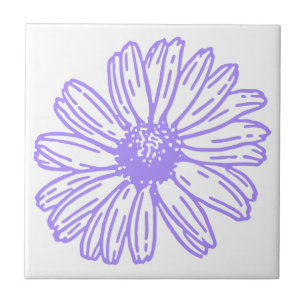 Pastel Purple Daisy Flower Print, Hippie Floral Ceramic Tile