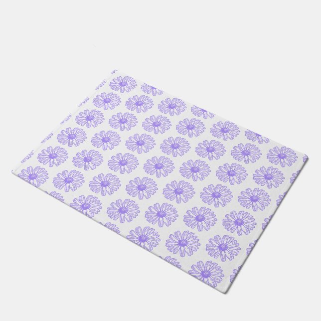 Pastel Purple Daisy Flower Print, Hippie Floral Doormat (Angled)