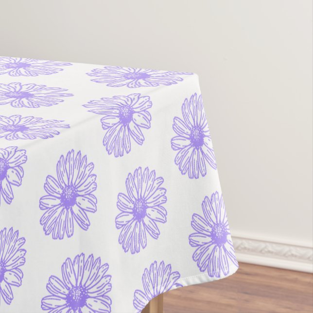 Pastel Purple Daisy Flower Print, Hippie Floral Tablecloth (In Situ)