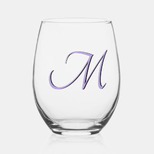 Pastel Purple Elegant Monogram Initial Letter Stemless Wine Glass