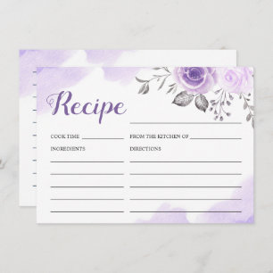 Pastel Purple Floral Bridal Shower Recipe Card