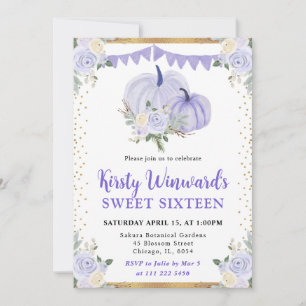 Pastel Purple Floral Pumpkin Fall Sweet 16 Invitation