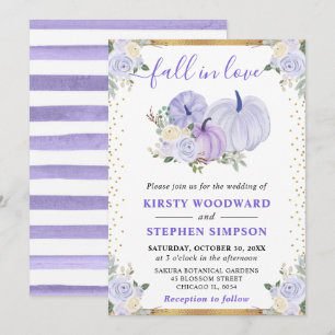 Pastel Purple Floral Pumpkins Fall Wedding Invitation