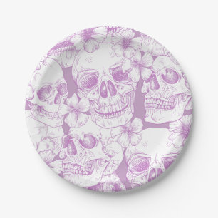 pastel purple floral Skulls skeleton flowers Paper Plate