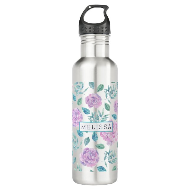 Pastel Purple Flowers Pattern Monogram 710 Ml Water Bottle (Front)