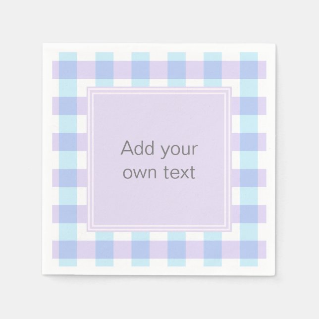 Pastel Purple Gingham Custom Text Napkin (Front)