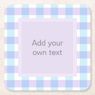 Pastel Purple Gingham Custom Text Square Paper Coaster
