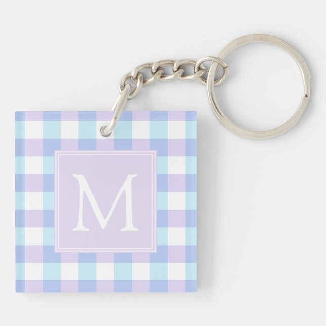 Pastel Purple Gingham Monogram Key Ring (Back)