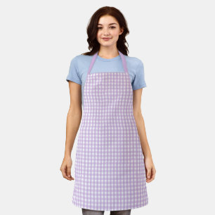 Pastel Purple Gingham Pattern Apron