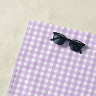 Pastel Purple Gingham Pattern Beach Towel
