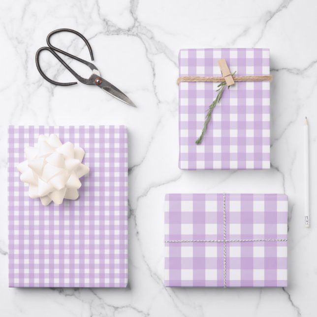 Pastel Purple Gingham Pattern Wrapping Paper Sheet (Front)