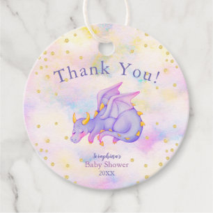 Pastel Purple Girls Dragon Baby Shower Thank You Favour Tags