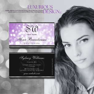 Pastel Purple Glitter Monogram Black Silver Lilac Business Card