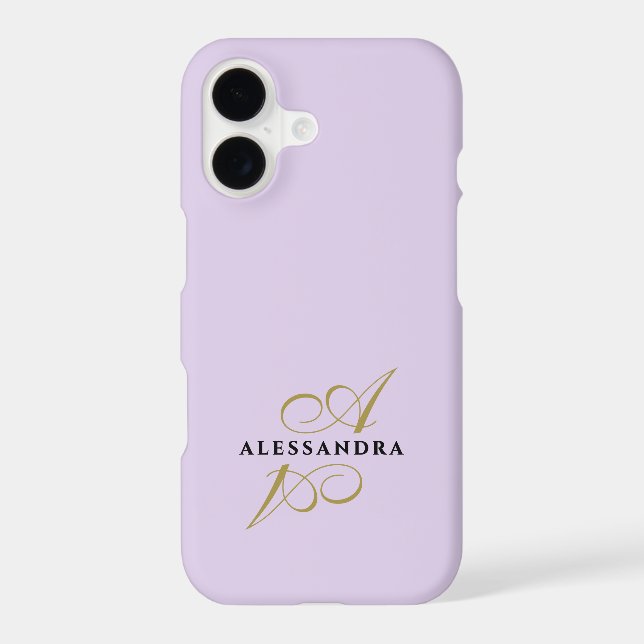 Pastel Purple Gold Black Monogram Minimalist Chic (Back)