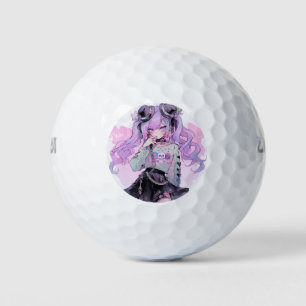Pastel Purple Gothic Lolita Anime Girl Golf Balls