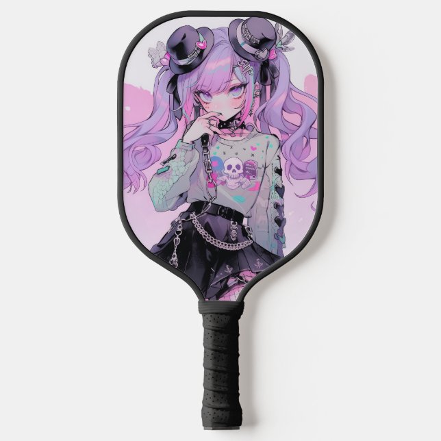 Pastel Purple Gothic Lolita Anime Girl Pickleball Paddle (Front)