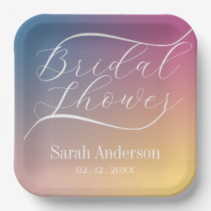 Pastel Purple Gradient Ombre Script Bridal Shower Paper Plate
