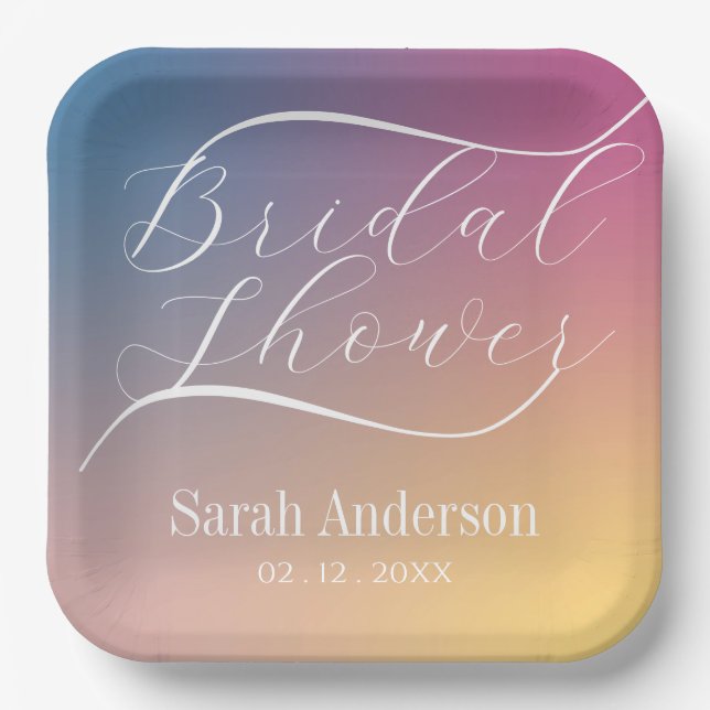 Pastel Purple Gradient Ombre Script Bridal Shower Paper Plate (Front)
