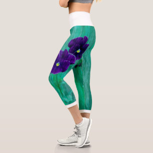 Pastel Purple Green Pansies Stylised Leggings