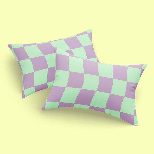 Pastel Purple Green Wavy Chequerboard Print Pillowcase (Creator Uploaded)