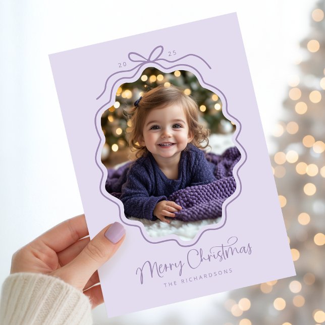 Pastel Purple Lavender Wavy Photo Holiday Card (Creator Uploaded)