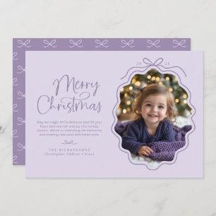 Pastel Purple Lavender Wavy Retro Photo Holiday Card
