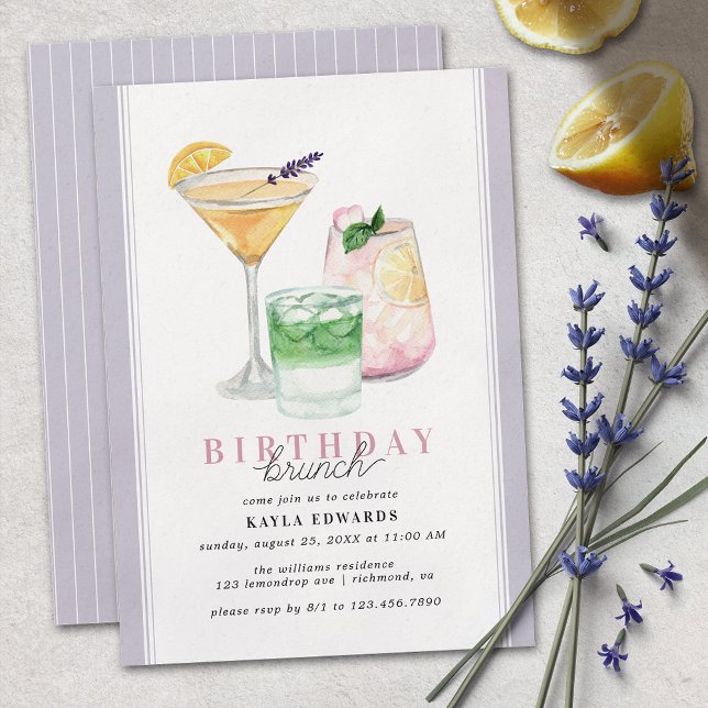 Pastel Purple Lilac Lemon Cocktail Birthday Brunch Invitation (Creator Uploaded)
