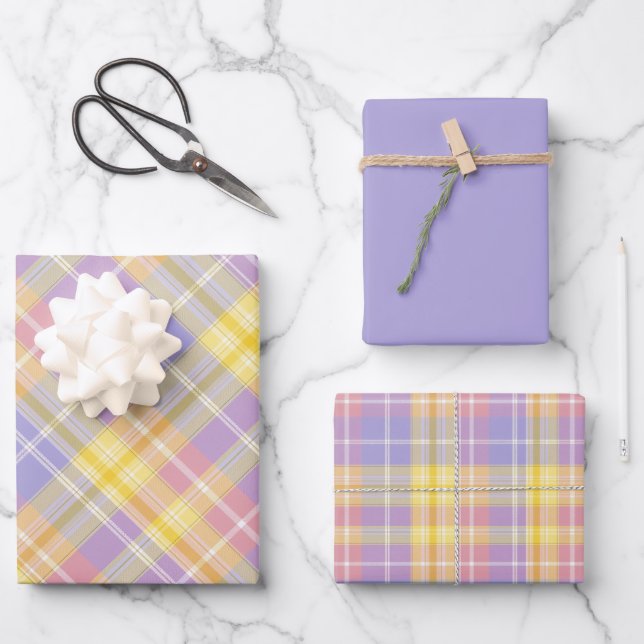 Pastel Purple, Lilac, Pink & Yellow Wrapping Paper Sheet (Front)