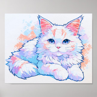 Pastel Purple Maine Coon Cat Impasto Painting Poster