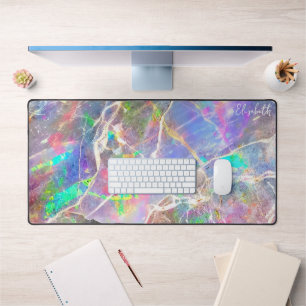   Pastel Purple Marble Opal Monogrammed Girly Cute Desk Mat