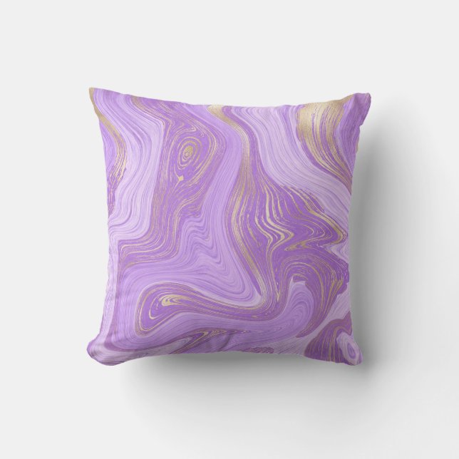Pastel Purple Marble with Gold texture lavender Cushion (Front)
