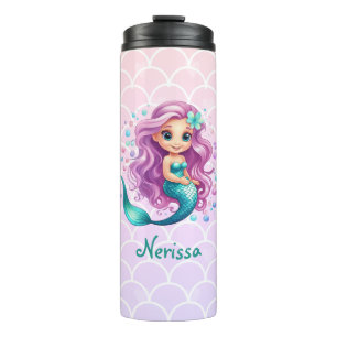 Pastel Purple Mermaid Birthday Under the Sea Party Thermal Tumbler