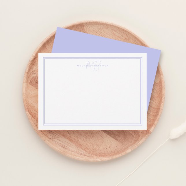 Pastel Purple Minimalist Monogram Two Border Card (Creator Uploaded)