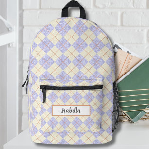 Pastel Purple On Yellow Diamonds Argyle Pattern  Printed Backpack