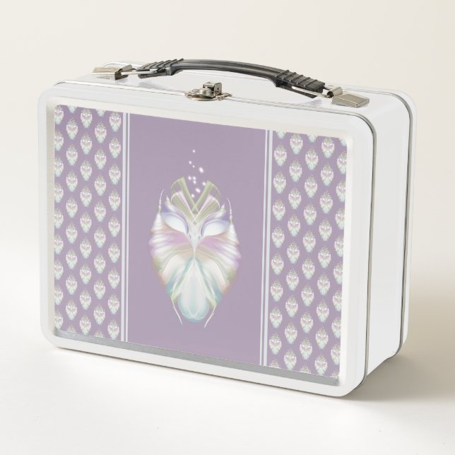 Pastel Purple Oracle Owl Metal Lunch Box (Front)