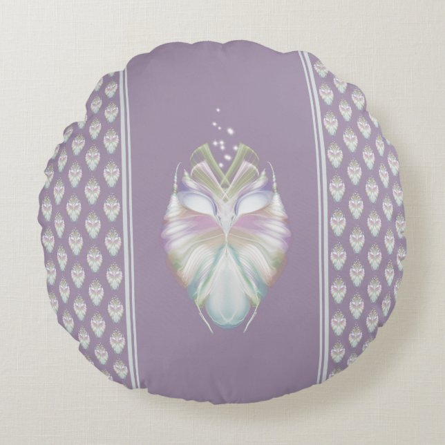 Pastel Purple Oracle Owl Round Cushion (Front)