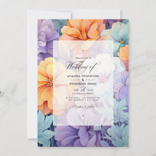 Pastel Purple, Orange and Mint Floral Wedding Invitation