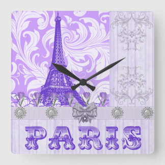 Pastel Purple Paris Square Wall Clock